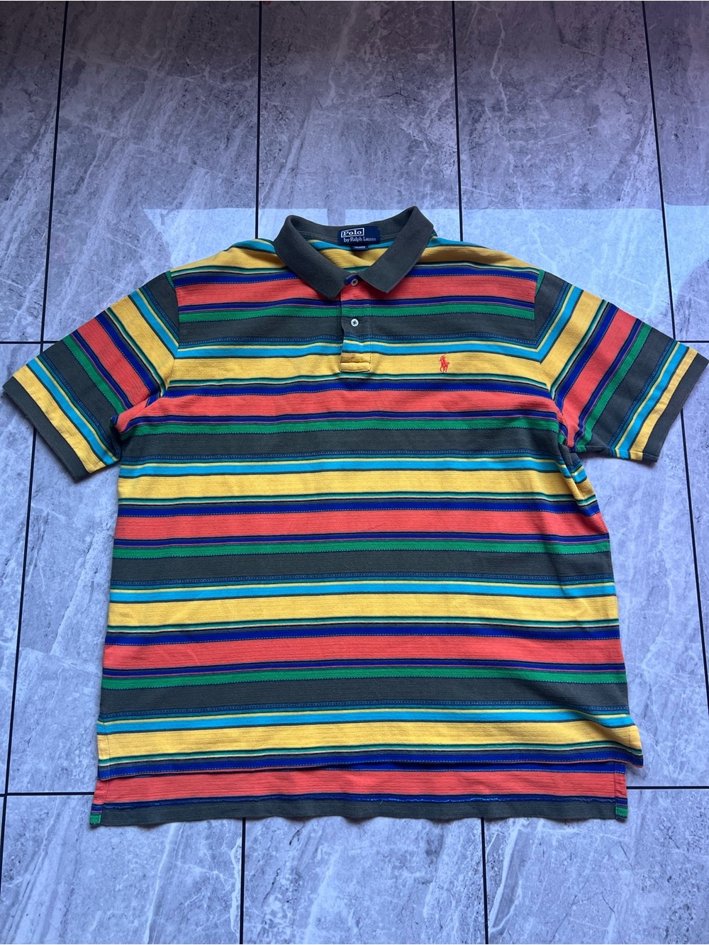 Polo By Ralph Lauren Mens Multicolored Striped VTG 90’s S/S Embroidered Polo 2XL